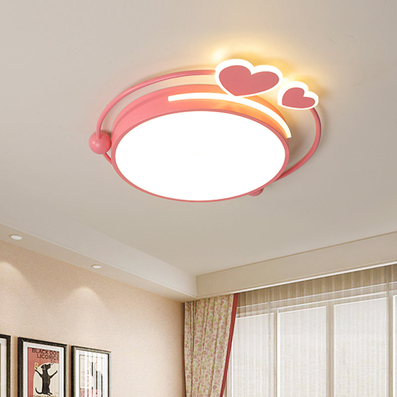 Pink Drum Flush Mount Fixture Modernist Acrylic LED Flush Mount Ceiling Lamp with Loving Heart Design in Warm/White Light Pink Clearhalo 'Ceiling Lights' 'Close To Ceiling Lights' 'Close to ceiling' 'Flush mount' Lighting' 753757