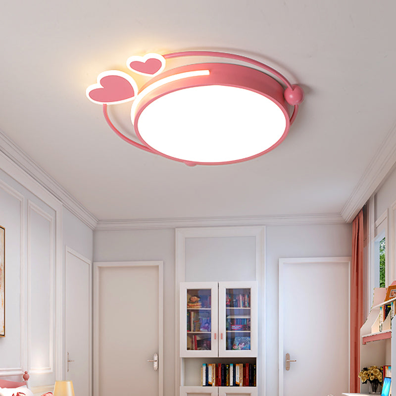 Pink Drum Flush Mount Fixture Modernist Acrylic LED Flush Mount Ceiling Lamp with Loving Heart Design in Warm/White Light Clearhalo 'Ceiling Lights' 'Close To Ceiling Lights' 'Close to ceiling' 'Flush mount' Lighting' 753758