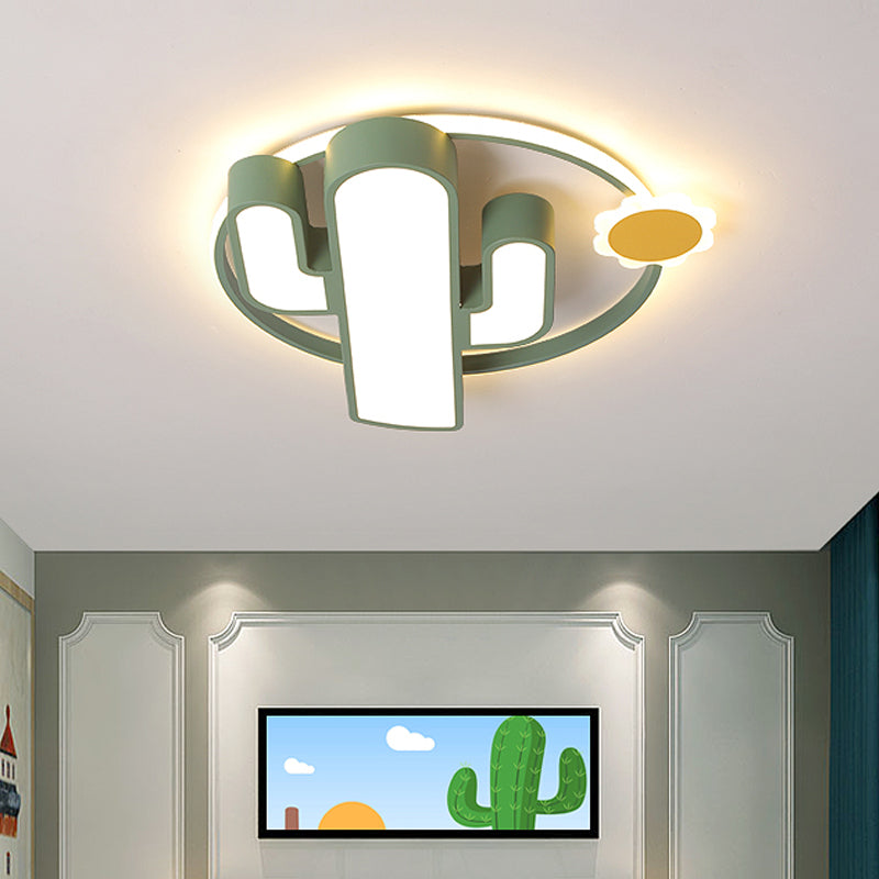 Cactus Ceiling Flush Mount Contemporary Acrylic Green LED Flush Mount Lamp with Sun Design for Nursery in Warm/White Light Clearhalo 'Ceiling Lights' 'Close To Ceiling Lights' 'Close to ceiling' 'Flush mount' Lighting' 753766