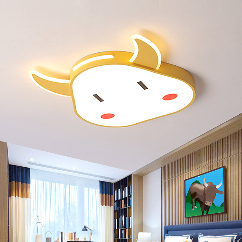 Calf Shaped Ceiling Mount Light Fixture Cartoon Acrylic Yellow LED Flushmount for Bedroom in Warm/White Light Yellow Clearhalo 'Ceiling Lights' 'Close To Ceiling Lights' 'Close to ceiling' 'Flush mount' Lighting' 753773