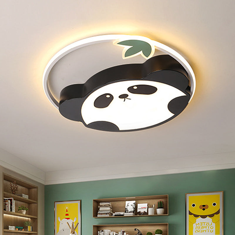 Panda Flush Mount Ceiling Light Kids Style Acrylic Black LED Flush Mount Pendant Fixture with Leaf Design in Warm/White Light Black Clearhalo 'Ceiling Lights' 'Close To Ceiling Lights' 'Close to ceiling' 'Flush mount' Lighting' 753785