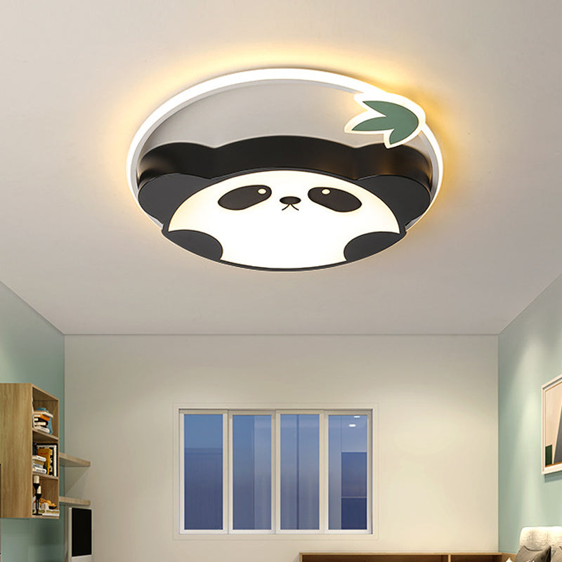 Panda Flush Mount Ceiling Light Kids Style Acrylic Black LED Flush Mount Pendant Fixture with Leaf Design in Warm/White Light Clearhalo 'Ceiling Lights' 'Close To Ceiling Lights' 'Close to ceiling' 'Flush mount' Lighting' 753786