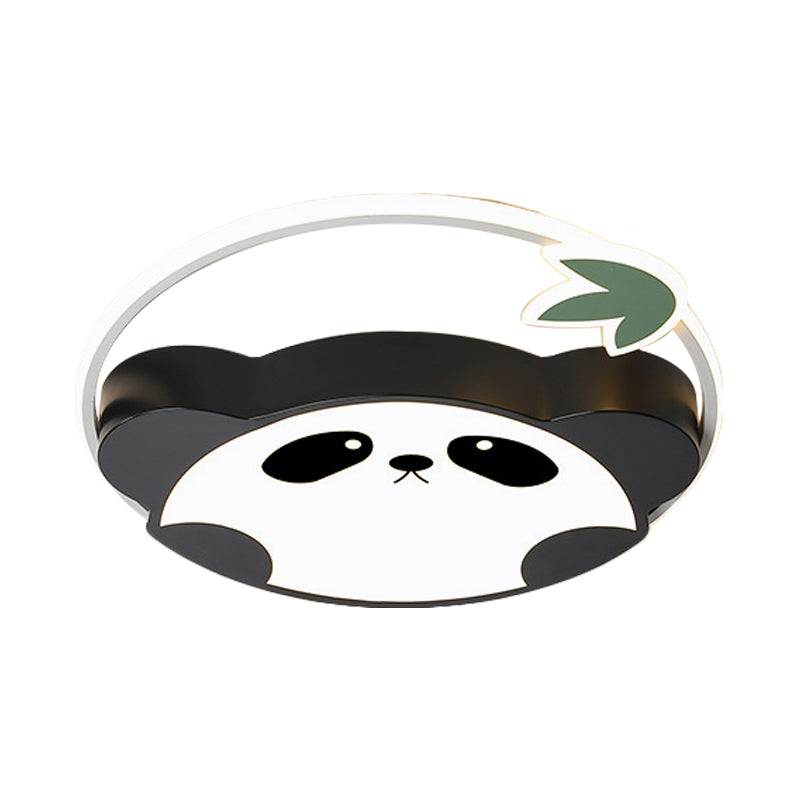 Panda Flush Mount Ceiling Light Kids Style Acrylic Black LED Flush Mount Pendant Fixture with Leaf Design in Warm/White Light Clearhalo 'Ceiling Lights' 'Close To Ceiling Lights' 'Close to ceiling' 'Flush mount' Lighting' 753787