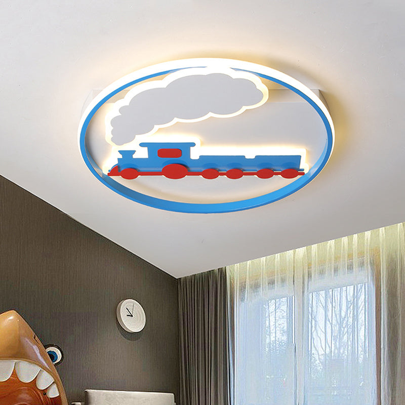 Contemporary Train Ceiling Flush Mount Acrylic Bedroom LED Flush Lighting Fixture with Ring in Warm/White Light Blue Clearhalo 'Ceiling Lights' 'Close To Ceiling Lights' 'Close to ceiling' 'Flush mount' Lighting' 753797