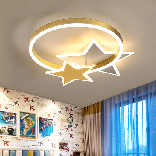 Acrylic Ring Flush Mount Lamp Contemporary Gold LED Ceiling Mounted Fixture with Star Design for Bedroom in Warm/White Light Gold Clearhalo 'Ceiling Lights' 'Close To Ceiling Lights' 'Close to ceiling' 'Flush mount' Lighting' 753837