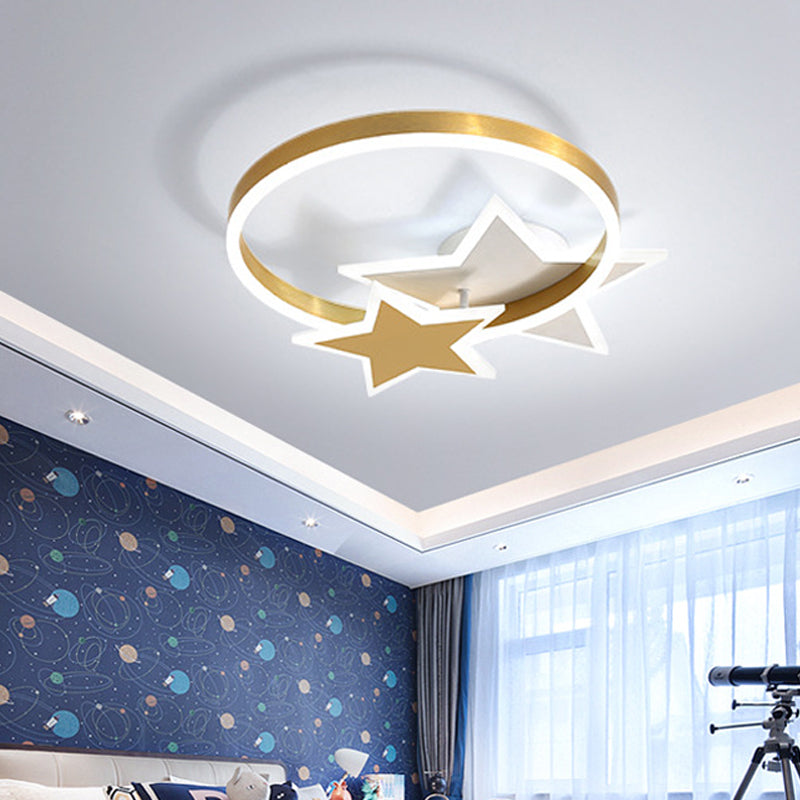 Acrylic Ring Flush Mount Lamp Contemporary Gold LED Ceiling Mounted Fixture with Star Design for Bedroom in Warm/White Light Clearhalo 'Ceiling Lights' 'Close To Ceiling Lights' 'Close to ceiling' 'Flush mount' Lighting' 753838