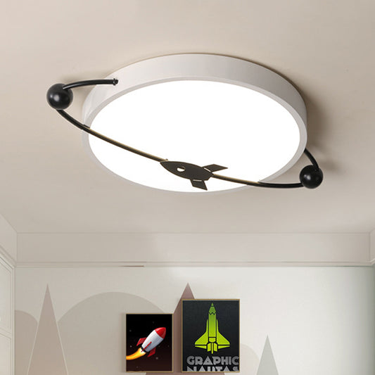 Acrylic Drum Lighting Fixture Contemporary White LED Ceiling Flush Mount with Airship Design in Warm/White Light White Clearhalo 'Ceiling Lights' 'Close To Ceiling Lights' 'Close to ceiling' 'Flush mount' Lighting' 753841