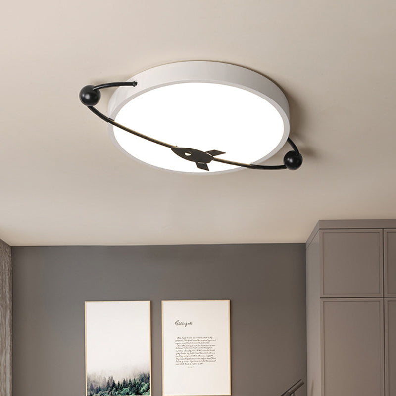 Acrylic Drum Lighting Fixture Contemporary White LED Ceiling Flush Mount with Airship Design in Warm/White Light Clearhalo 'Ceiling Lights' 'Close To Ceiling Lights' 'Close to ceiling' 'Flush mount' Lighting' 753842