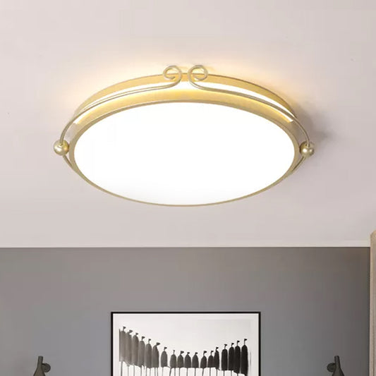 Drum Flush Ceiling Light Modernist Acrylic Gold LED Flush Mount Fixture with Curved Design for Bedroom in Warm/White Light Gold Clearhalo 'Ceiling Lights' 'Close To Ceiling Lights' 'Close to ceiling' 'Flush mount' Lighting' 753845