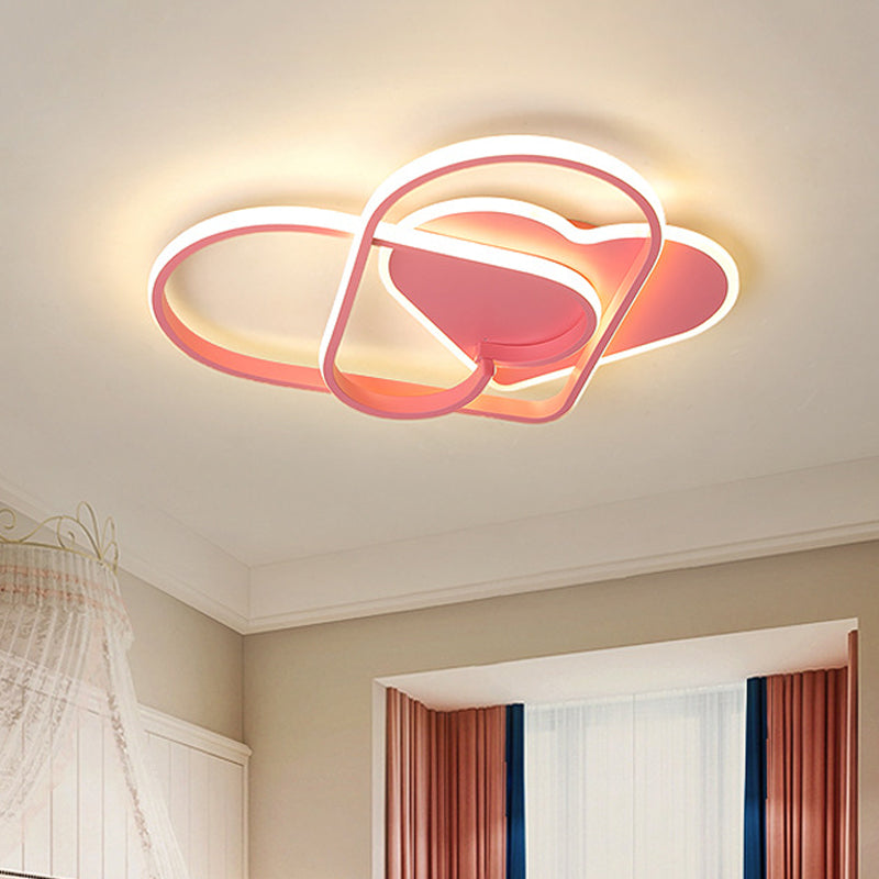 Minimalist LED Ceiling Mounted Fixture Pink Twisting Heart Flush Pendant Light with Acrylic Shade for Bedroom Pink Clearhalo 'Ceiling Lights' 'Close To Ceiling Lights' 'Close to ceiling' 'Flush mount' Lighting' 753861