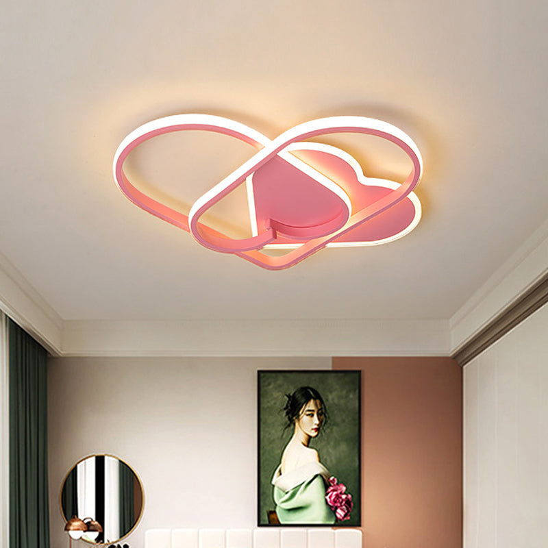 Minimalist LED Ceiling Mounted Fixture Pink Twisting Heart Flush Pendant Light with Acrylic Shade for Bedroom Clearhalo 'Ceiling Lights' 'Close To Ceiling Lights' 'Close to ceiling' 'Flush mount' Lighting' 753862