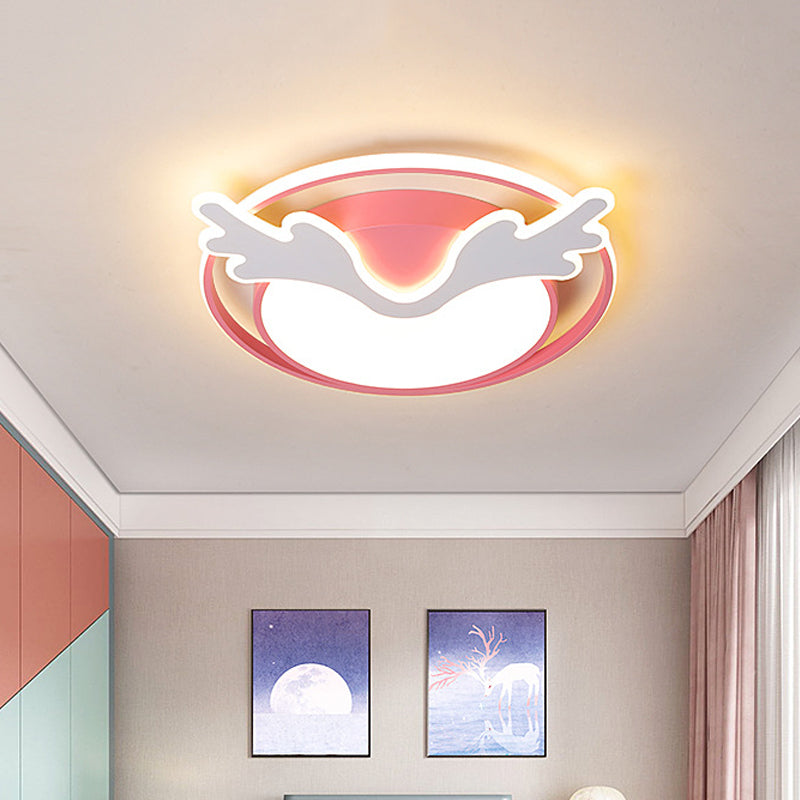 Deer Shaped Ceiling Lights Flush Mount Nordic Style Acrylic Pink LED Flush Mount Fixture with Ring Design for Bedroom Clearhalo 'Ceiling Lights' 'Close To Ceiling Lights' 'Close to ceiling' 'Flush mount' Lighting' 753866