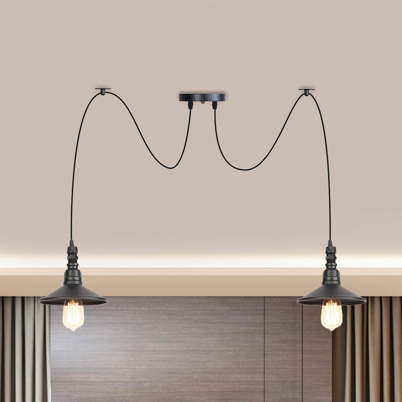 Iron Saucer LED Multi-Light Pendant Vintage 2/3/6 Lights Bar Swag Pendulum Lamp in Black 2 Black Clearhalo 'Art Deco Pendants' 'Black' 'Cast Iron' 'Ceiling Lights' 'Ceramic' 'Crystal' 'Industrial Pendants' 'Industrial' 'Metal' 'Middle Century Pendants' 'Pendant Lights' 'Pendants' 'Rustic Pendants' 'Tiffany' Lighting' 753873