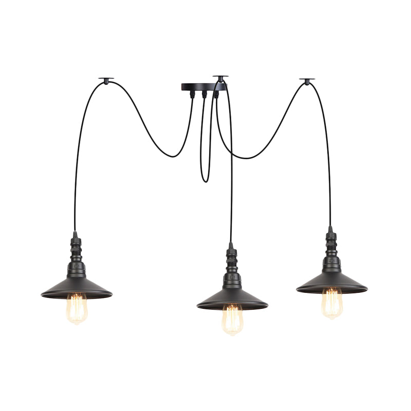 Iron Saucer LED Multi-Light Pendant Vintage 2/3/6 Lights Bar Swag Pendulum Lamp in Black Clearhalo 'Art Deco Pendants' 'Black' 'Cast Iron' 'Ceiling Lights' 'Ceramic' 'Crystal' 'Industrial Pendants' 'Industrial' 'Metal' 'Middle Century Pendants' 'Pendant Lights' 'Pendants' 'Rustic Pendants' 'Tiffany' Lighting' 753879