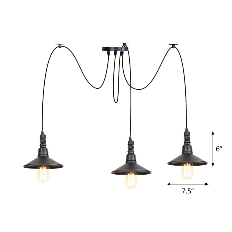 Iron Saucer LED Multi-Light Pendant Vintage 2/3/6 Lights Bar Swag Pendulum Lamp in Black Clearhalo 'Art Deco Pendants' 'Black' 'Cast Iron' 'Ceiling Lights' 'Ceramic' 'Crystal' 'Industrial Pendants' 'Industrial' 'Metal' 'Middle Century Pendants' 'Pendant Lights' 'Pendants' 'Rustic Pendants' 'Tiffany' Lighting' 753881