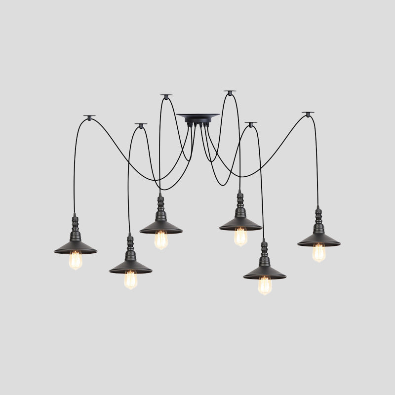 Iron Saucer LED Multi-Light Pendant Vintage 2/3/6 Lights Bar Swag Pendulum Lamp in Black Clearhalo 'Art Deco Pendants' 'Black' 'Cast Iron' 'Ceiling Lights' 'Ceramic' 'Crystal' 'Industrial Pendants' 'Industrial' 'Metal' 'Middle Century Pendants' 'Pendant Lights' 'Pendants' 'Rustic Pendants' 'Tiffany' Lighting' 753885