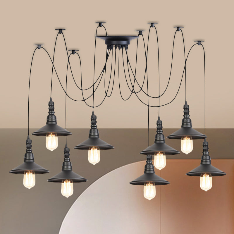 Iron Saucer LED Multi-Light Pendant Vintage 2/3/6 Lights Bar Swag Pendulum Lamp in Black 8 Black Clearhalo 'Art Deco Pendants' 'Black' 'Cast Iron' 'Ceiling Lights' 'Ceramic' 'Crystal' 'Industrial Pendants' 'Industrial' 'Metal' 'Middle Century Pendants' 'Pendant Lights' 'Pendants' 'Rustic Pendants' 'Tiffany' Lighting' 753887