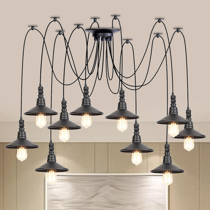 Iron Saucer LED Multi-Light Pendant Vintage 2/3/6 Lights Bar Swag Pendulum Lamp in Black 10 Black Clearhalo 'Art Deco Pendants' 'Black' 'Cast Iron' 'Ceiling Lights' 'Ceramic' 'Crystal' 'Industrial Pendants' 'Industrial' 'Metal' 'Middle Century Pendants' 'Pendant Lights' 'Pendants' 'Rustic Pendants' 'Tiffany' Lighting' 753892