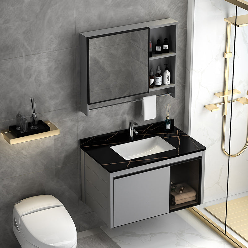 Single Bathroom Vanity Modern Gray Metal Base Wall Mount Rectangular Vanity Set Clearhalo 'Bathroom Remodel & Bathroom Fixtures' 'Bathroom Vanities' 'bathroom_vanities' 'Home Improvement' 'home_improvement' 'home_improvement_bathroom_vanities' 7539033