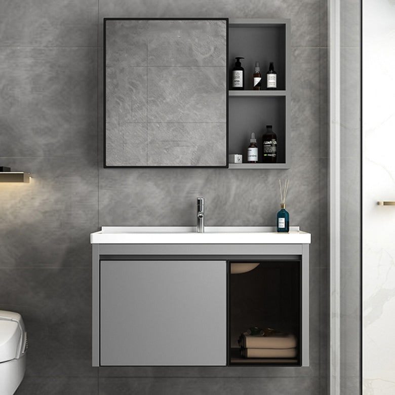 Single Bathroom Vanity Modern Gray Metal Base Wall Mount Rectangular Vanity Set Clearhalo 'Bathroom Remodel & Bathroom Fixtures' 'Bathroom Vanities' 'bathroom_vanities' 'Home Improvement' 'home_improvement' 'home_improvement_bathroom_vanities' 7539034