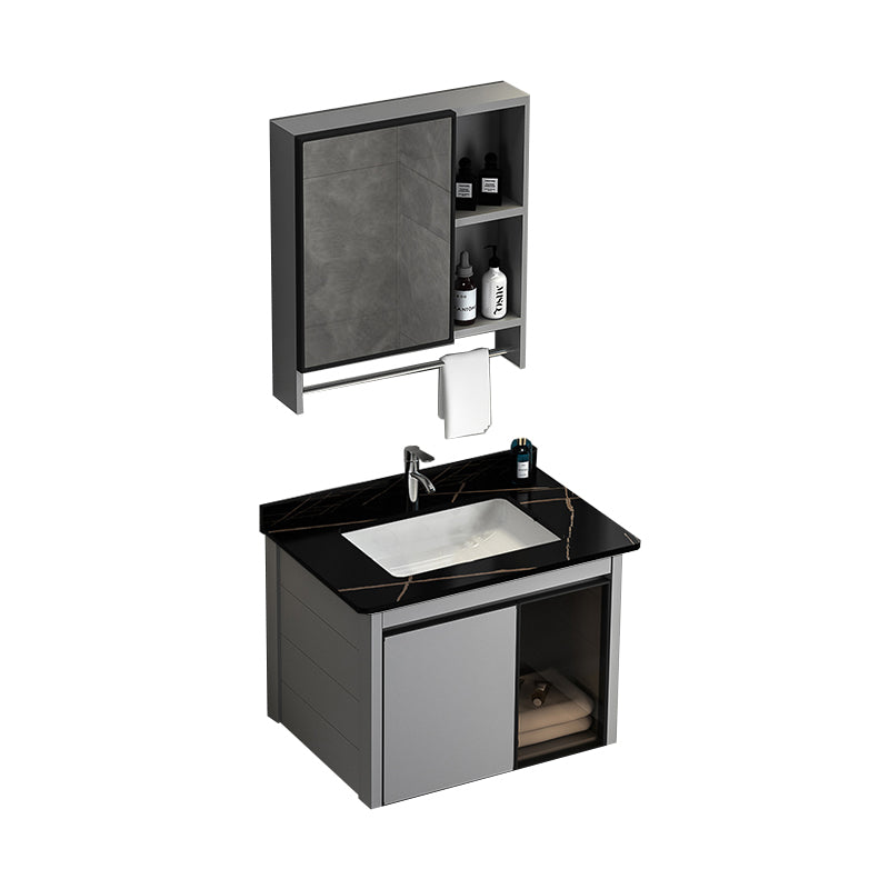 Single Bathroom Vanity Modern Gray Metal Base Wall Mount Rectangular Vanity Set Vanity & Faucet & Mirror Cabinet 24"L x 19"W x 16"H Clearhalo 'Bathroom Remodel & Bathroom Fixtures' 'Bathroom Vanities' 'bathroom_vanities' 'Home Improvement' 'home_improvement' 'home_improvement_bathroom_vanities' 7539036