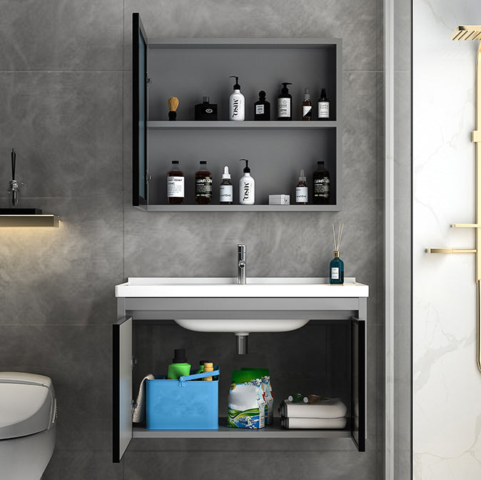 Single Bathroom Vanity Modern Gray Metal Base Wall Mount Rectangular Vanity Set Clearhalo 'Bathroom Remodel & Bathroom Fixtures' 'Bathroom Vanities' 'bathroom_vanities' 'Home Improvement' 'home_improvement' 'home_improvement_bathroom_vanities' 7539037