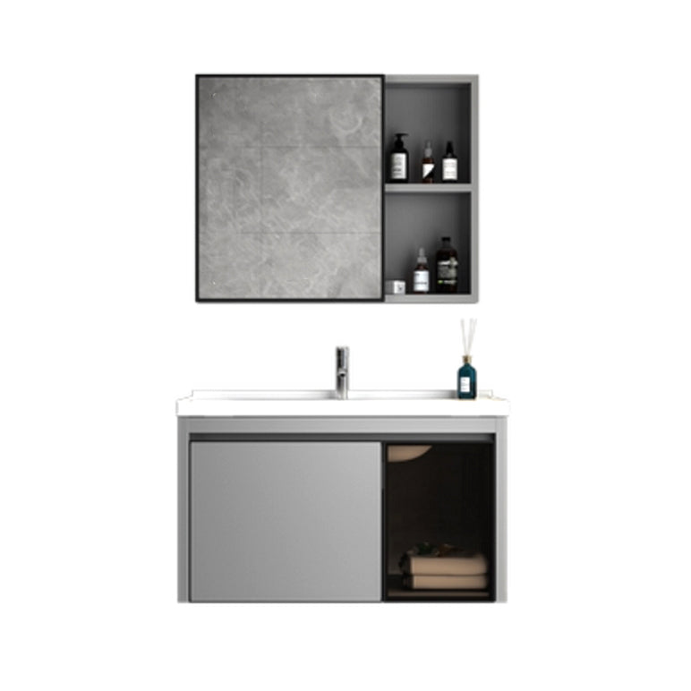 Single Bathroom Vanity Modern Gray Metal Base Wall Mount Rectangular Vanity Set Clearhalo 'Bathroom Remodel & Bathroom Fixtures' 'Bathroom Vanities' 'bathroom_vanities' 'Home Improvement' 'home_improvement' 'home_improvement_bathroom_vanities' 7539038