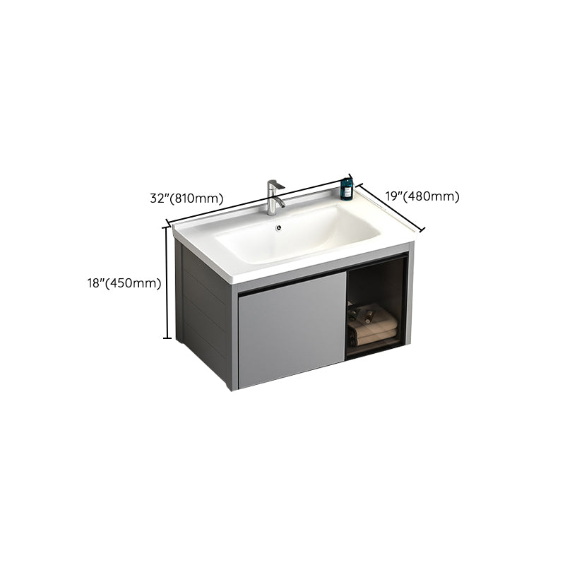 Single Bathroom Vanity Modern Gray Metal Base Wall Mount Rectangular Vanity Set Clearhalo 'Bathroom Remodel & Bathroom Fixtures' 'Bathroom Vanities' 'bathroom_vanities' 'Home Improvement' 'home_improvement' 'home_improvement_bathroom_vanities' 7539050