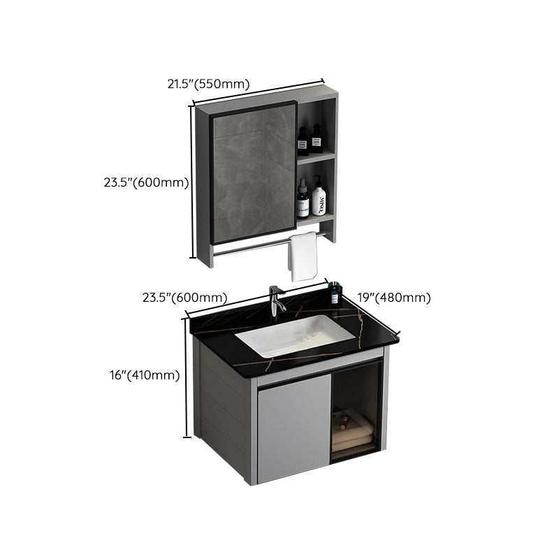 Single Bathroom Vanity Modern Gray Metal Base Wall Mount Rectangular Vanity Set Clearhalo 'Bathroom Remodel & Bathroom Fixtures' 'Bathroom Vanities' 'bathroom_vanities' 'Home Improvement' 'home_improvement' 'home_improvement_bathroom_vanities' 7539052