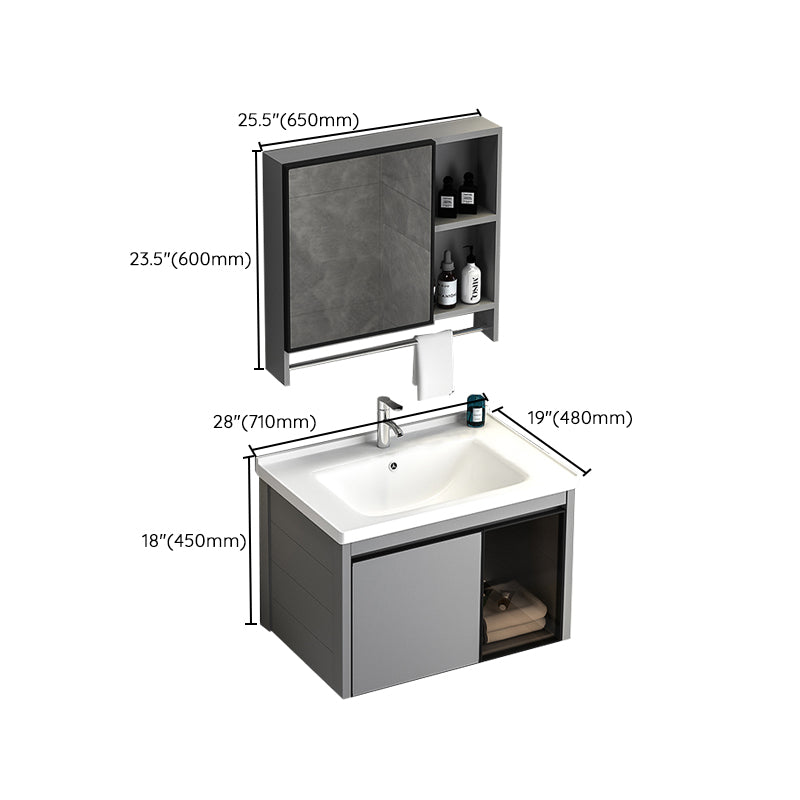 Single Bathroom Vanity Modern Gray Metal Base Wall Mount Rectangular Vanity Set Clearhalo 'Bathroom Remodel & Bathroom Fixtures' 'Bathroom Vanities' 'bathroom_vanities' 'Home Improvement' 'home_improvement' 'home_improvement_bathroom_vanities' 7539053