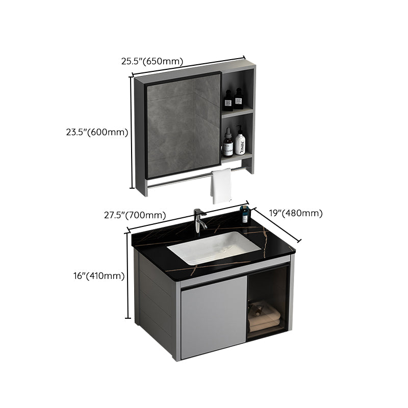 Single Bathroom Vanity Modern Gray Metal Base Wall Mount Rectangular Vanity Set Clearhalo 'Bathroom Remodel & Bathroom Fixtures' 'Bathroom Vanities' 'bathroom_vanities' 'Home Improvement' 'home_improvement' 'home_improvement_bathroom_vanities' 7539054