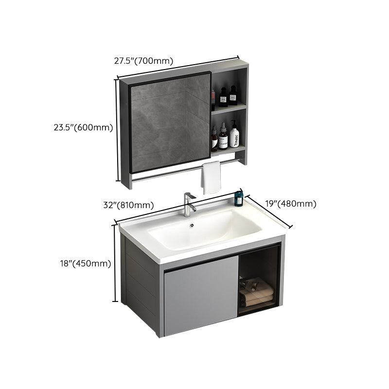 Single Bathroom Vanity Modern Gray Metal Base Wall Mount Rectangular Vanity Set Clearhalo 'Bathroom Remodel & Bathroom Fixtures' 'Bathroom Vanities' 'bathroom_vanities' 'Home Improvement' 'home_improvement' 'home_improvement_bathroom_vanities' 7539055