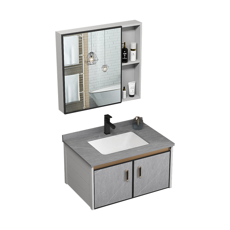 Single Bathroom Vanity Glam Gray Metal Frame Rectangular Wall Mount Vanity Set Vanity & Faucet & Mirror Cabinet https://res.litfad.com/site/img/item/2023/02/19/7539073/1200x1200.jpg Stone Clearhalo 'Bathroom Remodel & Bathroom Fixtures' 'Bathroom Vanities' 'bathroom_vanities' 'Home Improvement' 'home_improvement' 'home_improvement_bathroom_vanities' 7539059