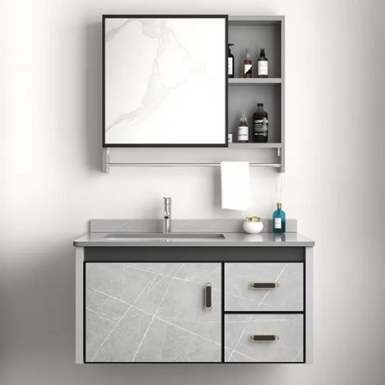 Single Bathroom Vanity Glam Gray Metal Frame Rectangular Wall Mount Vanity Set Clearhalo 'Bathroom Remodel & Bathroom Fixtures' 'Bathroom Vanities' 'bathroom_vanities' 'Home Improvement' 'home_improvement' 'home_improvement_bathroom_vanities' 7539064