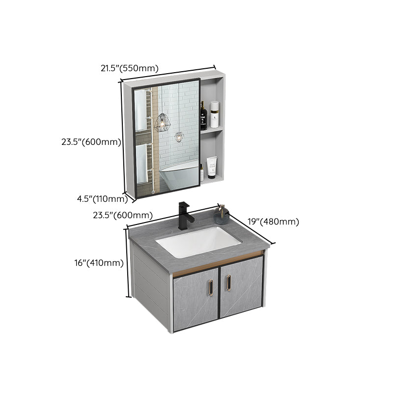 Single Bathroom Vanity Glam Gray Metal Frame Rectangular Wall Mount Vanity Set Clearhalo 'Bathroom Remodel & Bathroom Fixtures' 'Bathroom Vanities' 'bathroom_vanities' 'Home Improvement' 'home_improvement' 'home_improvement_bathroom_vanities' 7539081