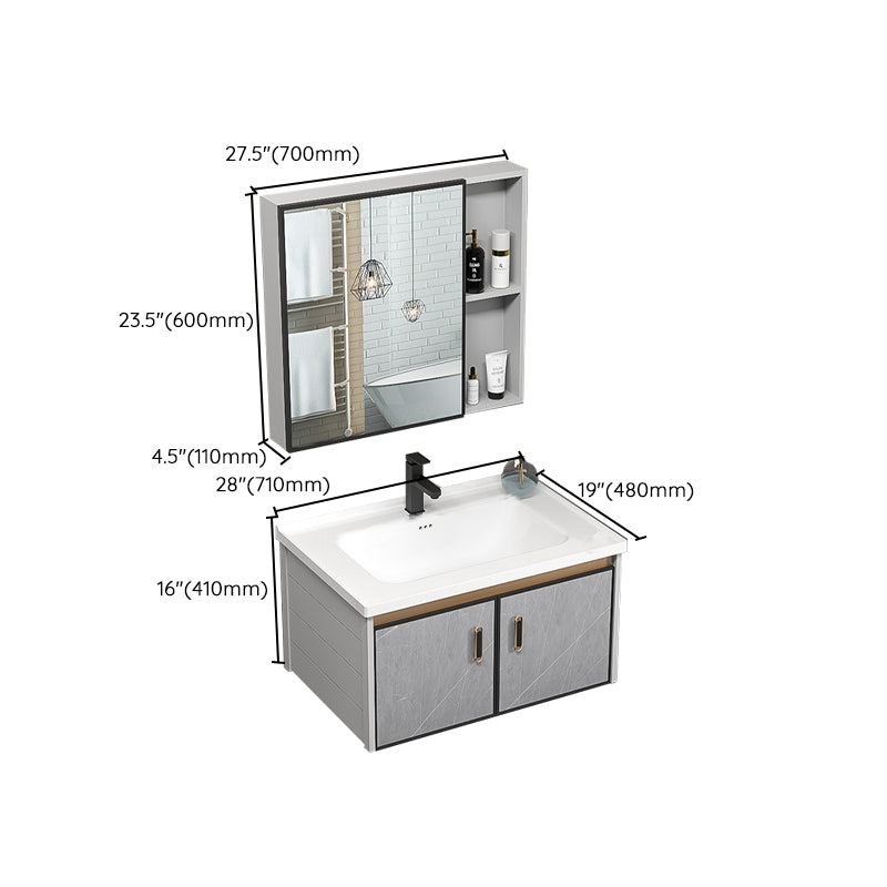 Single Bathroom Vanity Glam Gray Metal Frame Rectangular Wall Mount Vanity Set Clearhalo 'Bathroom Remodel & Bathroom Fixtures' 'Bathroom Vanities' 'bathroom_vanities' 'Home Improvement' 'home_improvement' 'home_improvement_bathroom_vanities' 7539083