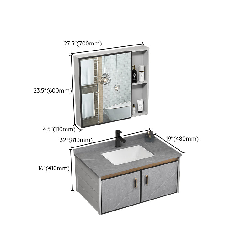 Single Bathroom Vanity Glam Gray Metal Frame Rectangular Wall Mount Vanity Set Clearhalo 'Bathroom Remodel & Bathroom Fixtures' 'Bathroom Vanities' 'bathroom_vanities' 'Home Improvement' 'home_improvement' 'home_improvement_bathroom_vanities' 7539088