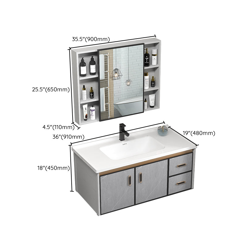 Single Bathroom Vanity Glam Gray Metal Frame Rectangular Wall Mount Vanity Set Clearhalo 'Bathroom Remodel & Bathroom Fixtures' 'Bathroom Vanities' 'bathroom_vanities' 'Home Improvement' 'home_improvement' 'home_improvement_bathroom_vanities' 7539091