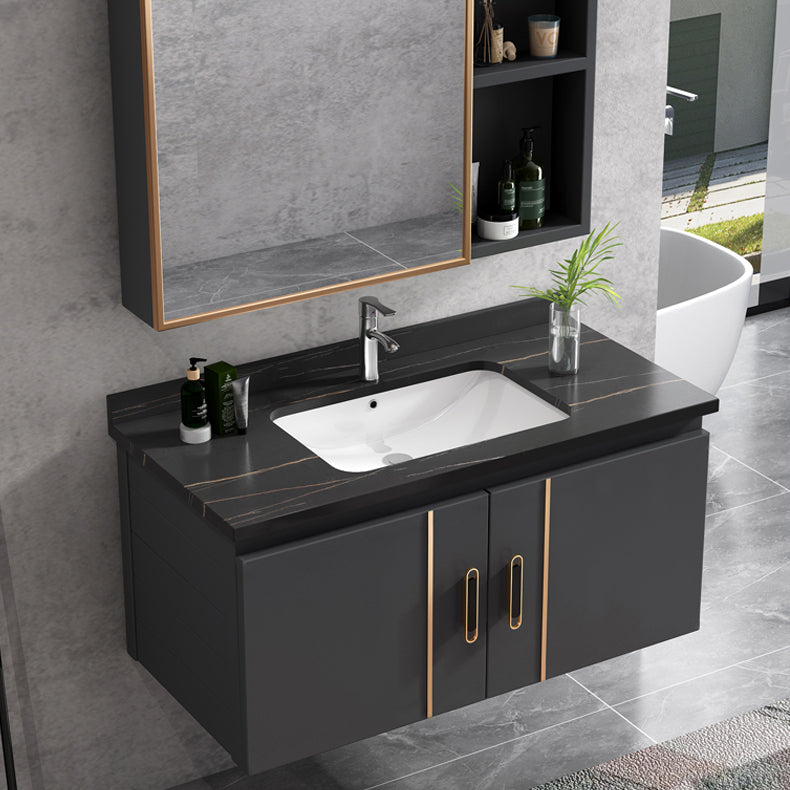 Rectangular Bathroom Vanity Modern Black Metal Frame Single Vanity Set Clearhalo 'Bathroom Remodel & Bathroom Fixtures' 'Bathroom Vanities' 'bathroom_vanities' 'Home Improvement' 'home_improvement' 'home_improvement_bathroom_vanities' 7539095