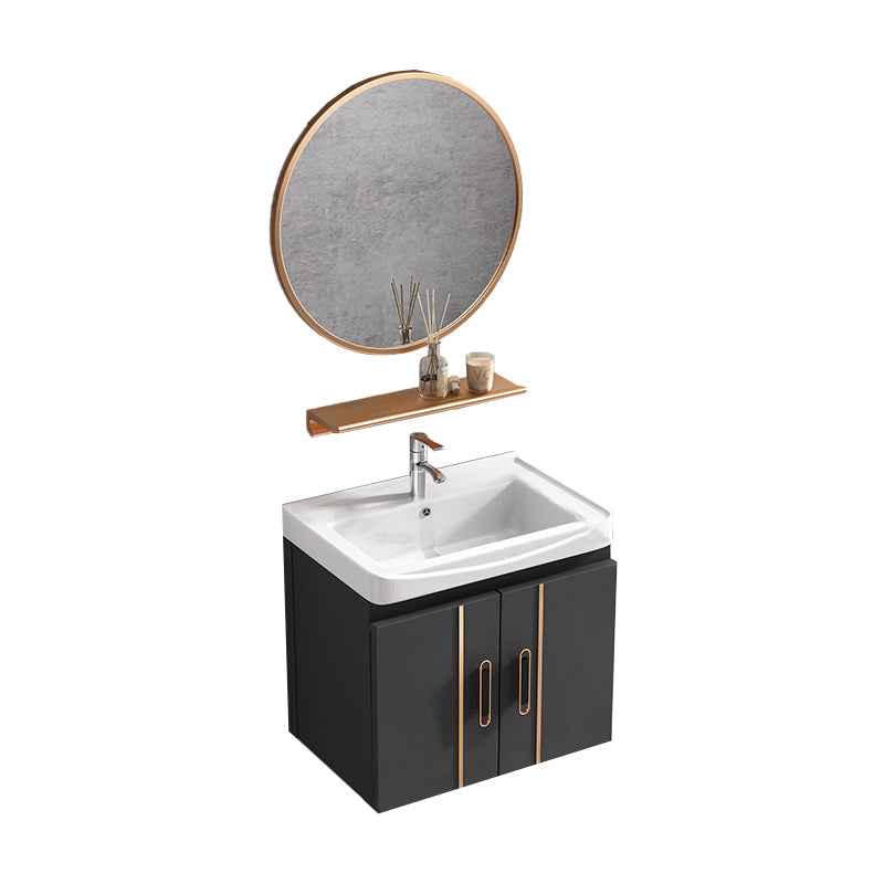 Rectangular Bathroom Vanity Modern Black Metal Frame Single Vanity Set Vanity & Faucet & Mirrors 20"L x 14"W x 16"H Clearhalo 'Bathroom Remodel & Bathroom Fixtures' 'Bathroom Vanities' 'bathroom_vanities' 'Home Improvement' 'home_improvement' 'home_improvement_bathroom_vanities' 7539096