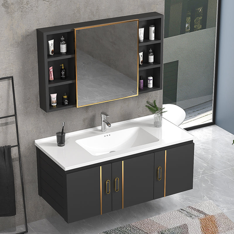 Rectangular Bathroom Vanity Modern Black Metal Frame Single Vanity Set Clearhalo 'Bathroom Remodel & Bathroom Fixtures' 'Bathroom Vanities' 'bathroom_vanities' 'Home Improvement' 'home_improvement' 'home_improvement_bathroom_vanities' 7539098