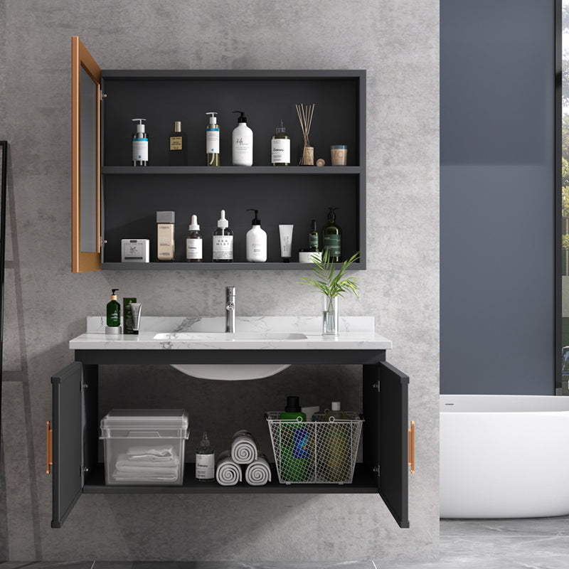 Rectangular Bathroom Vanity Modern Black Metal Frame Single Vanity Set Clearhalo 'Bathroom Remodel & Bathroom Fixtures' 'Bathroom Vanities' 'bathroom_vanities' 'Home Improvement' 'home_improvement' 'home_improvement_bathroom_vanities' 7539099