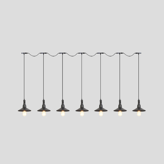 3/5/7 Heads Saucer Multi Pendant Light Industrial Black Finish Iron Tandem Hanging Lamp Fixture Clearhalo 'Art Deco Pendants' 'Black' 'Cast Iron' 'Ceiling Lights' 'Ceramic' 'Crystal' 'Industrial Pendants' 'Industrial' 'Metal' 'Middle Century Pendants' 'Pendant Lights' 'Pendants' 'Rustic Pendants' 'Tiffany' Lighting' 753909