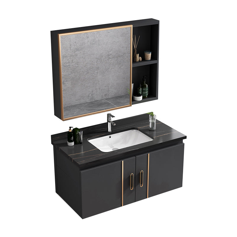 Rectangular Bathroom Vanity Modern Black Metal Frame Single Vanity Set Vanity & Faucet & Mirror Cabinet 31"L x 19"W x 16"H Clearhalo 'Bathroom Remodel & Bathroom Fixtures' 'Bathroom Vanities' 'bathroom_vanities' 'Home Improvement' 'home_improvement' 'home_improvement_bathroom_vanities' 7539104