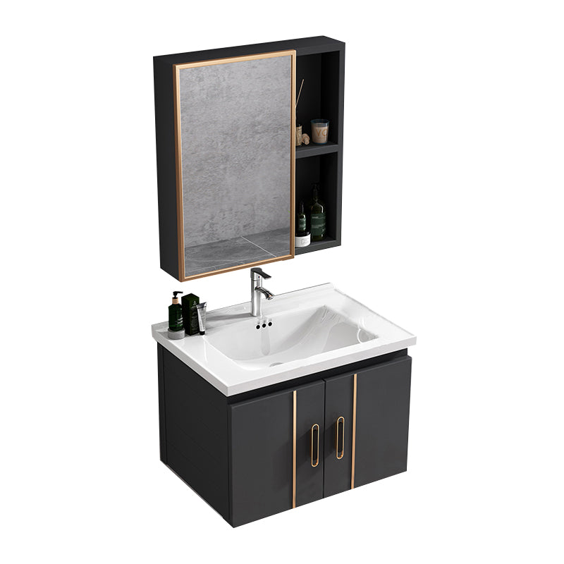 Rectangular Bathroom Vanity Modern Black Metal Frame Single Vanity Set Vanity & Faucet & Mirror Cabinet Clearhalo 'Bathroom Remodel & Bathroom Fixtures' 'Bathroom Vanities' 'bathroom_vanities' 'Home Improvement' 'home_improvement' 'home_improvement_bathroom_vanities' 7539111