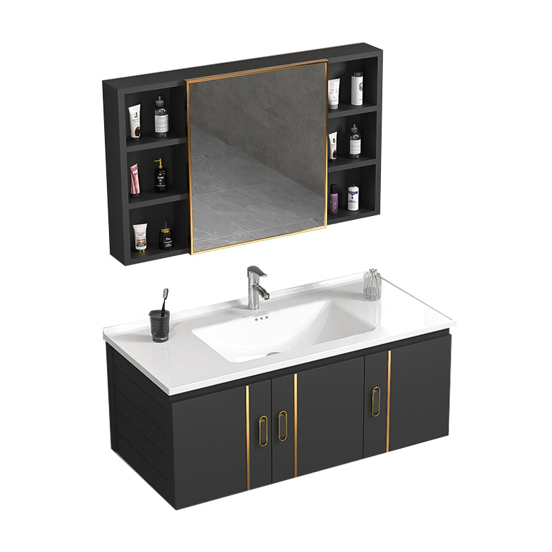 Rectangular Bathroom Vanity Modern Black Metal Frame Single Vanity Set Vanity & Faucet & Mirror Cabinet Clearhalo 'Bathroom Remodel & Bathroom Fixtures' 'Bathroom Vanities' 'bathroom_vanities' 'Home Improvement' 'home_improvement' 'home_improvement_bathroom_vanities' 7539115