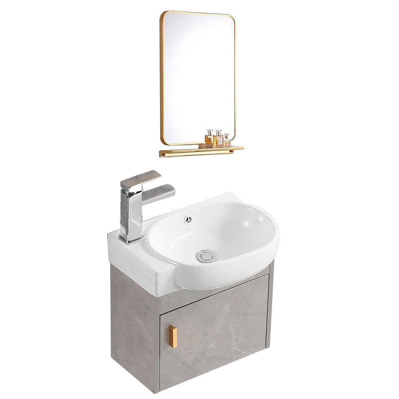 Rectangular Glam Sink Vanity Ceramic Single Wall Mount Vanity Set Vanity & Faucet & Square Mirror 17"L x 11"W x 15"H Left Clearhalo 'Bathroom Remodel & Bathroom Fixtures' 'Bathroom Vanities' 'bathroom_vanities' 'Home Improvement' 'home_improvement' 'home_improvement_bathroom_vanities' 7539139