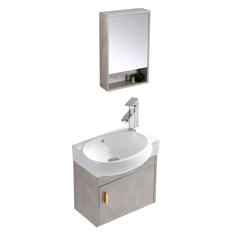 Rectangular Glam Sink Vanity Ceramic Single Wall Mount Vanity Set Vanity & Faucet & Mirror Cabinet 17"L x 11"W x 15"H Right Clearhalo 'Bathroom Remodel & Bathroom Fixtures' 'Bathroom Vanities' 'bathroom_vanities' 'Home Improvement' 'home_improvement' 'home_improvement_bathroom_vanities' 7539152