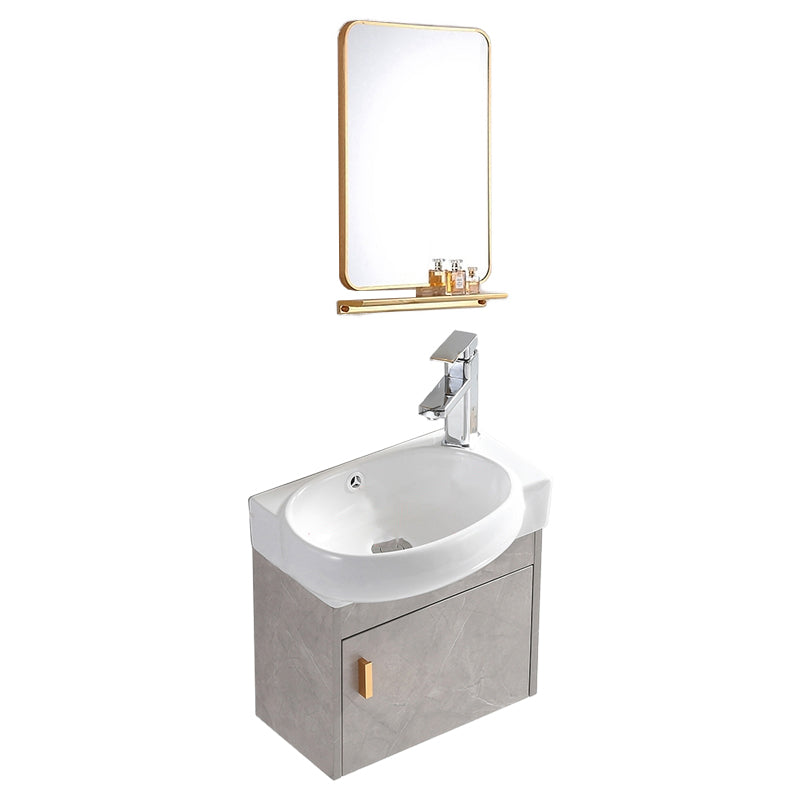 Rectangular Glam Sink Vanity Ceramic Single Wall Mount Vanity Set Vanity & Faucet & Square Mirror 17"L x 11"W x 15"H Right Clearhalo 'Bathroom Remodel & Bathroom Fixtures' 'Bathroom Vanities' 'bathroom_vanities' 'Home Improvement' 'home_improvement' 'home_improvement_bathroom_vanities' 7539154