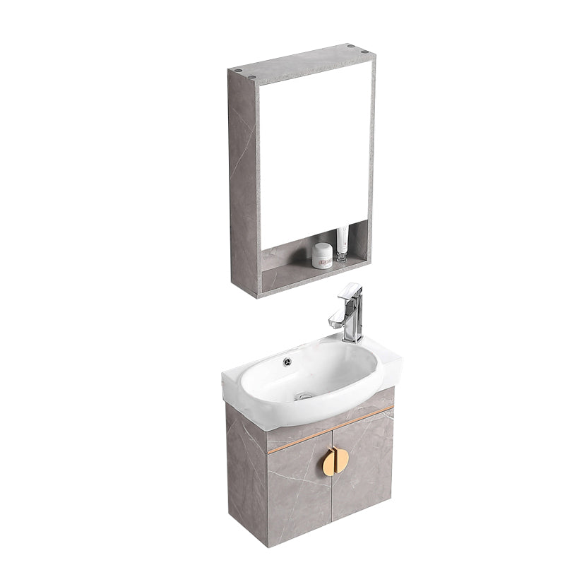 Rectangular Glam Sink Vanity Ceramic Single Wall Mount Vanity Set Vanity & Faucet & Mirror Cabinet 20"L x 12"W x 20"H Right Clearhalo 'Bathroom Remodel & Bathroom Fixtures' 'Bathroom Vanities' 'bathroom_vanities' 'Home Improvement' 'home_improvement' 'home_improvement_bathroom_vanities' 7539156